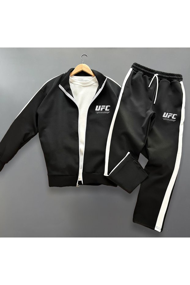Men's Scuba Tracksuit Set Jacket and Sweatpants 2-Piece Ufc Wide Cut Striped