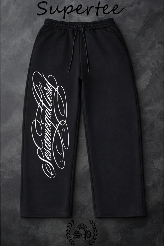 Supertee Design Sweatpants Printed Tracksuit with Back Pockets Vinage Harajuka