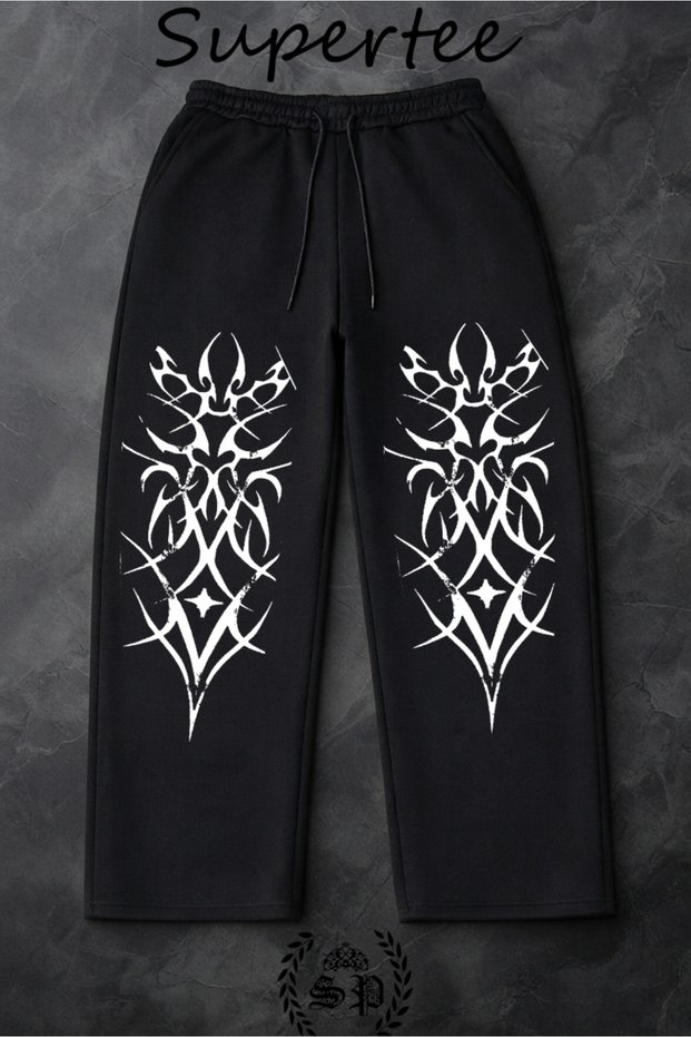 Supertee Design Sweatpants Printed Tracksuit with Back Pockets Vinage Harajuka