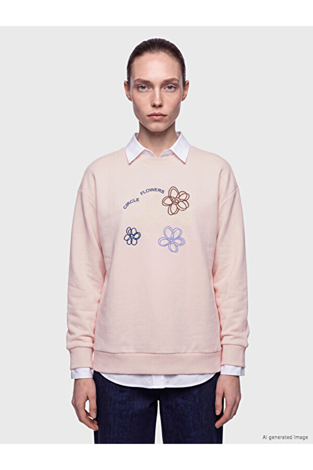 Rmz Gi̇yi̇m Farkiyla Floral Embroidered Women's Thick Sweatshirt