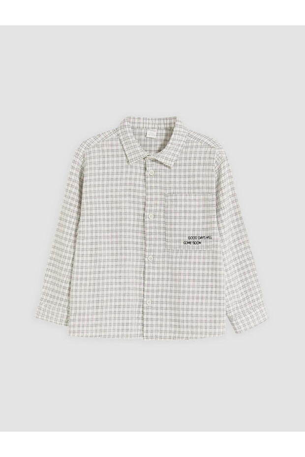 Rmz Gi̇yi̇m Farkiyla Checkered Embroidered Gabardine Boys' Shirt