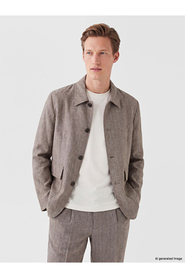 Rmz Gi̇yi̇m Farkiyla Loose Fit Striped Linen Blend Men's Blazer Jacket