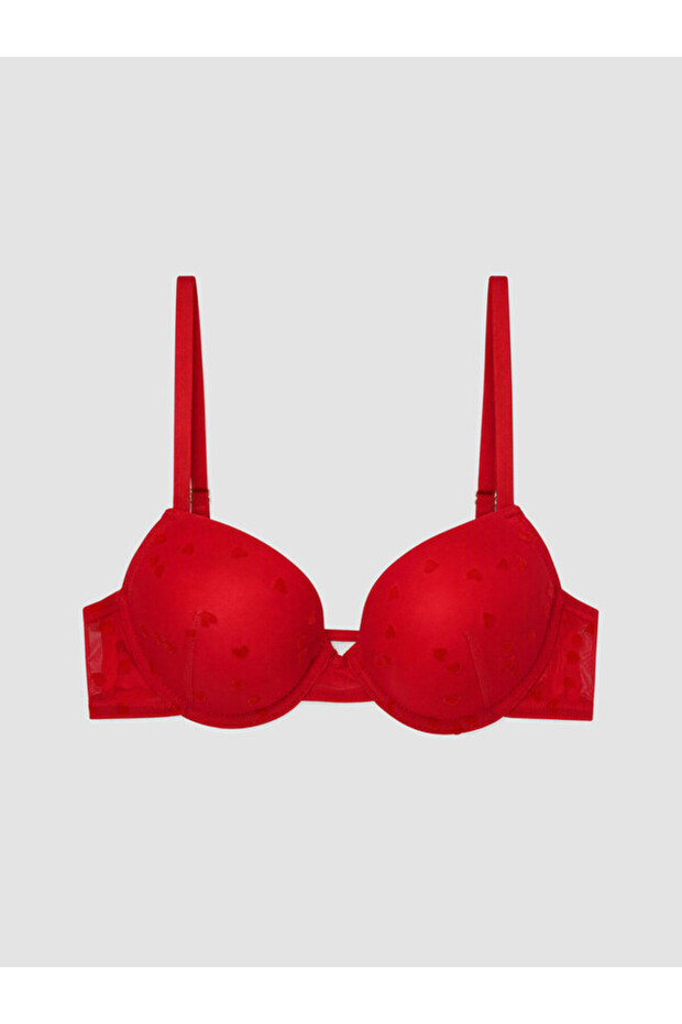 Rmz Gi̇yi̇m Farkli̇ya Underwire Non-Padded Heart Embroidered T-Shirt Bra