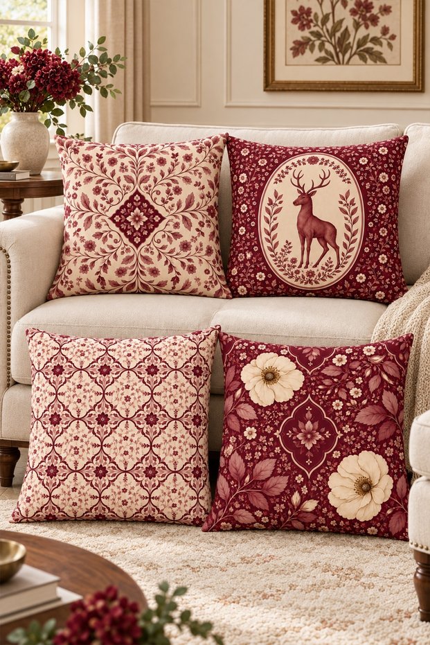 Mexican Girl Patterned 4-Piece Throw Pillow Cover Set