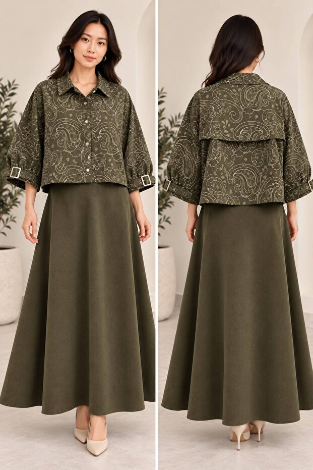 Suede Shirt Skirt Long Set
