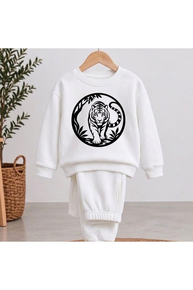 Team Sweatshirt Tiger Drawing Printed Girls Boys Crew Neck
