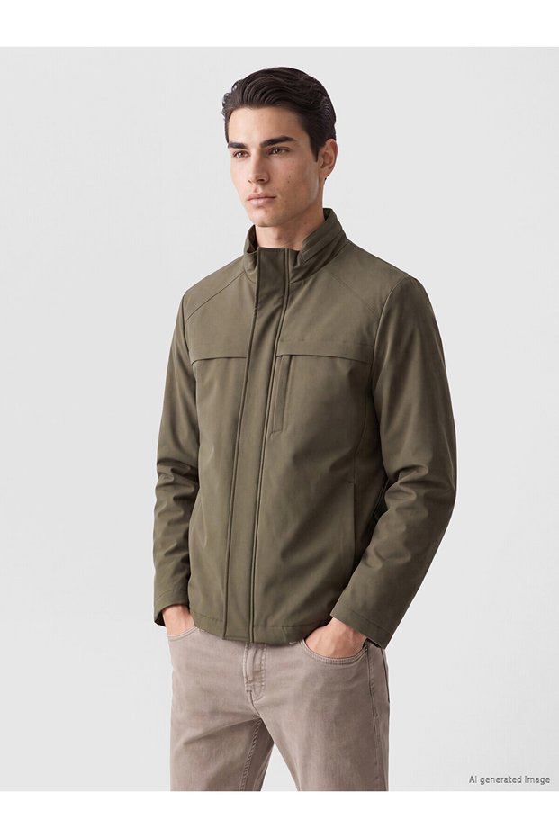 Peak New Season Khaki Regular Fit Mock Neck Men’s Puffer Coat
