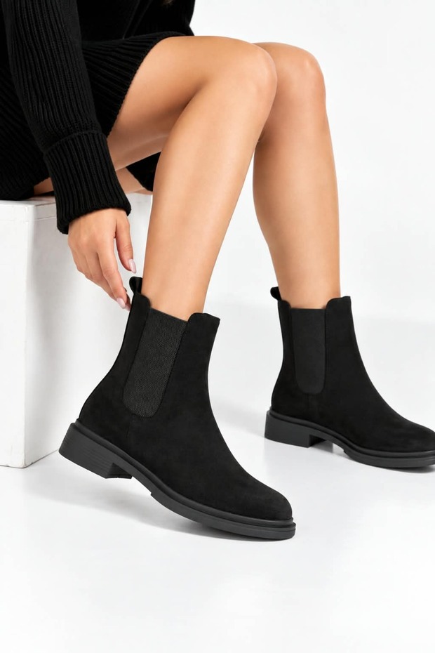 Minnat Women's Suede Daily Comfortable Boots P2001 Black