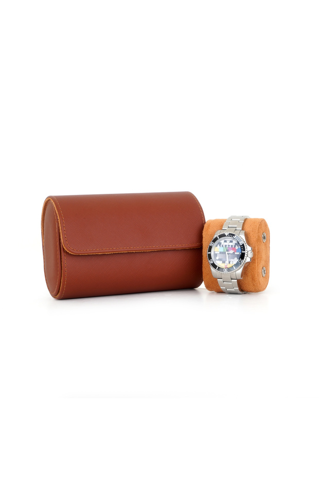 Premium 2-Piece Textured Leather Watch Box Wristwatch Storage and Carrying Box Padded