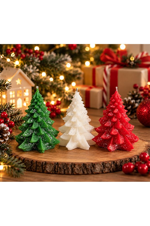 Christmas / Pine Tree 3 Pieces Glittered Gift, Decorative / Christmas Ornament