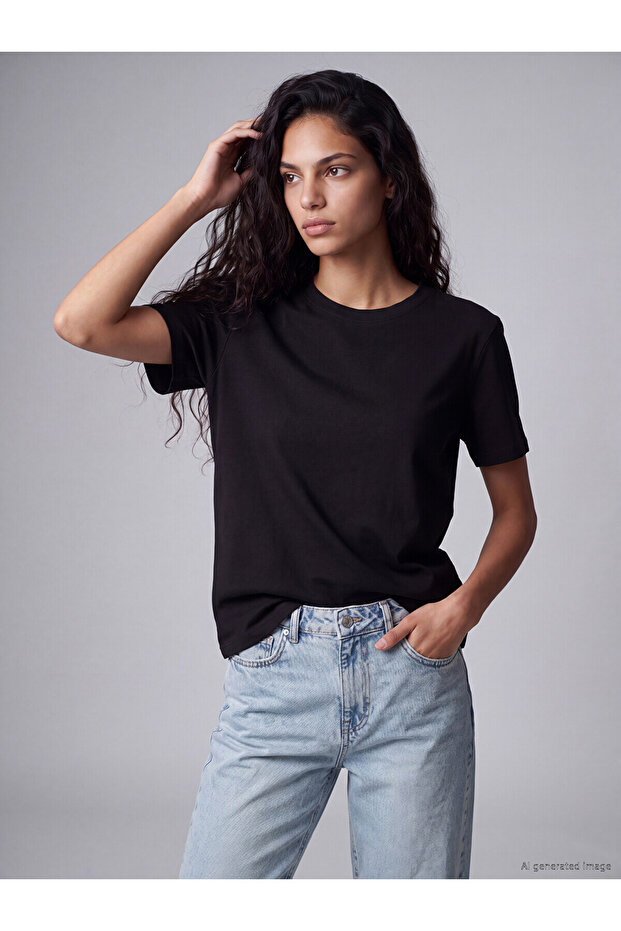 Two Mt Shop Quality Xside Black Plain Standard & Regular Short Sleeve Women's T-Shirt