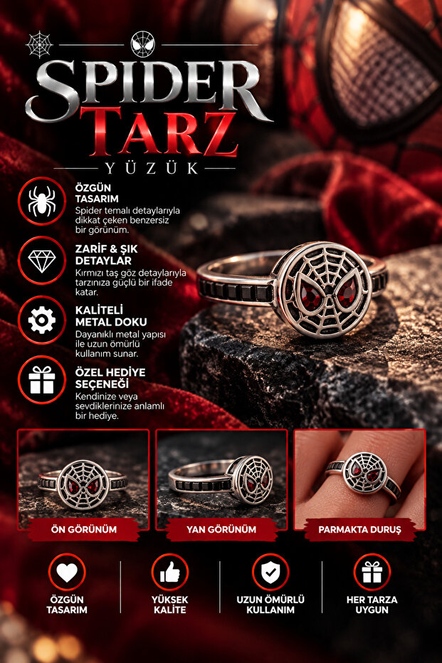 Spider Style Unisex Ring – Red Stone Network Design