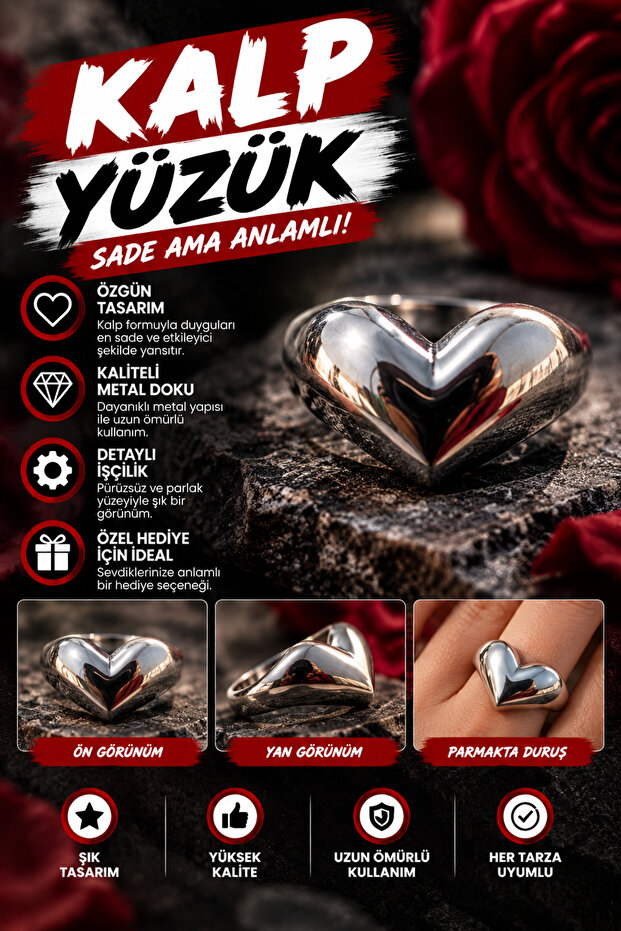 Heart Design Unisex Ring – Minimalist Model with a Shiny Appearance