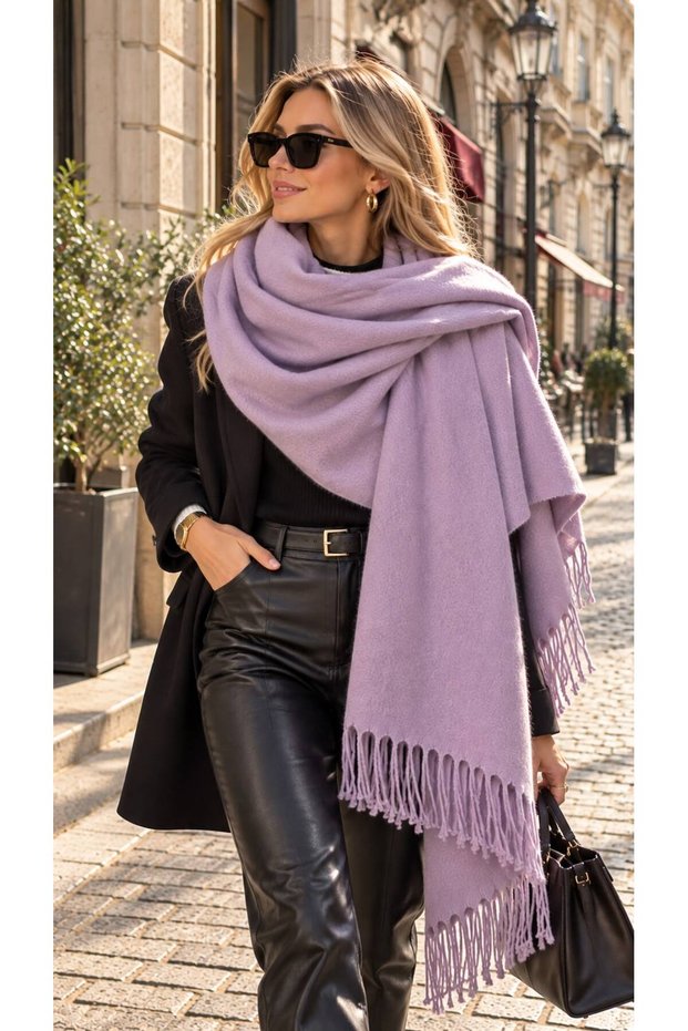 Lila Lux Soft Textured Tasseled Boucle Shoulder Women's Shawl 70X180 cm
