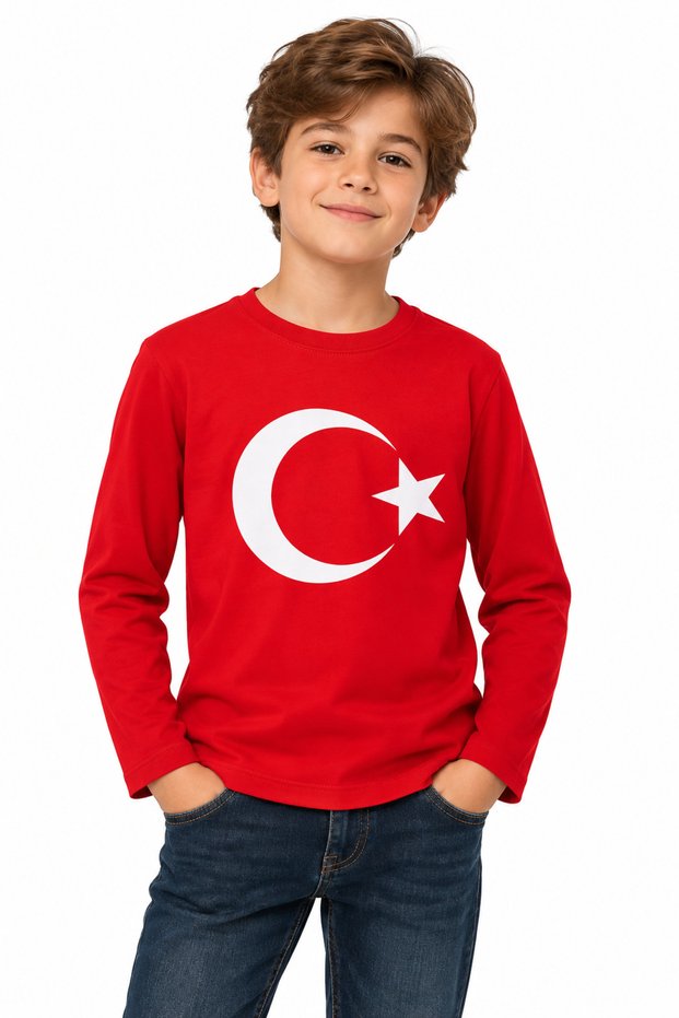 تيشيرت للأطفال بأكمام طويلة مطبوع عليه العلم التركي