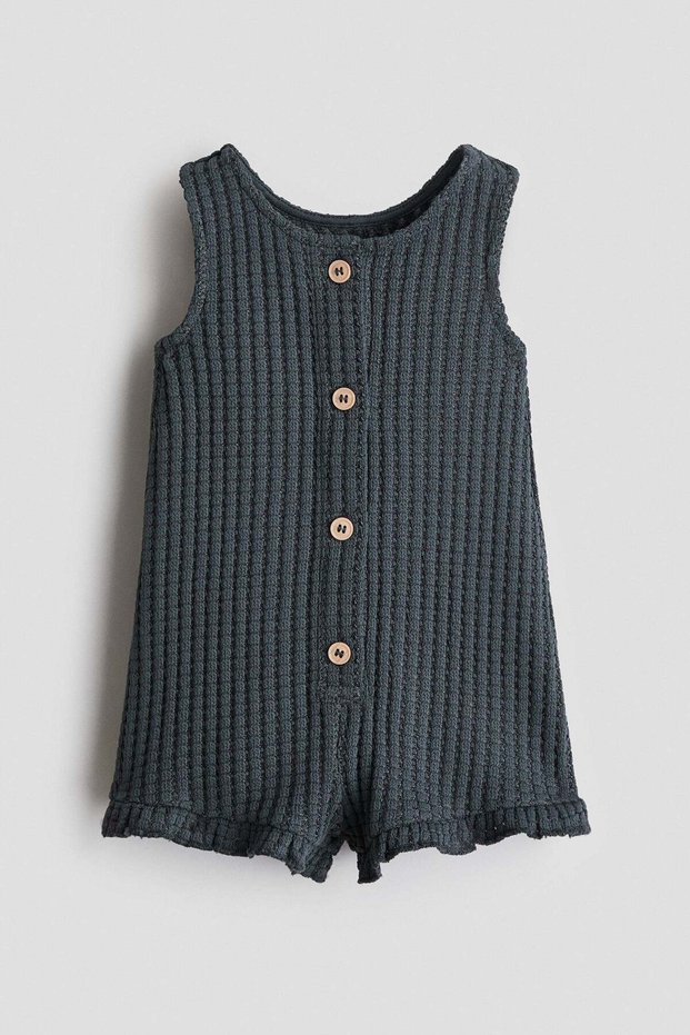 Waffle-knit romper suit
