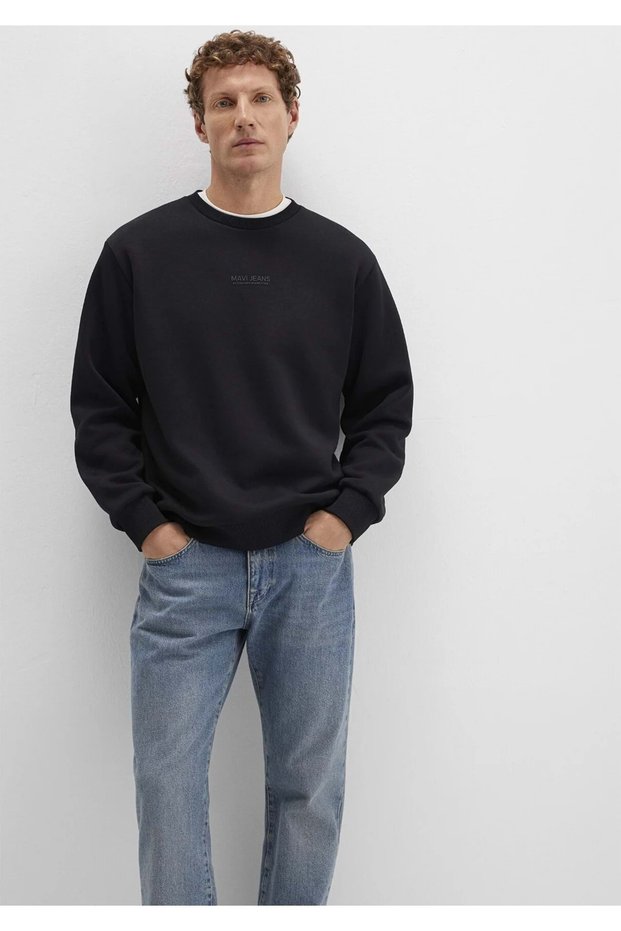 M0S10586 Jeans Detailed Men's Sweatshirt Black