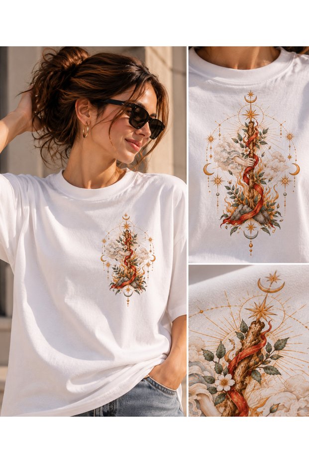 Ezo Değnek Ası Hak Ediş Printed 100% Cotton Oversize T-Shirt
