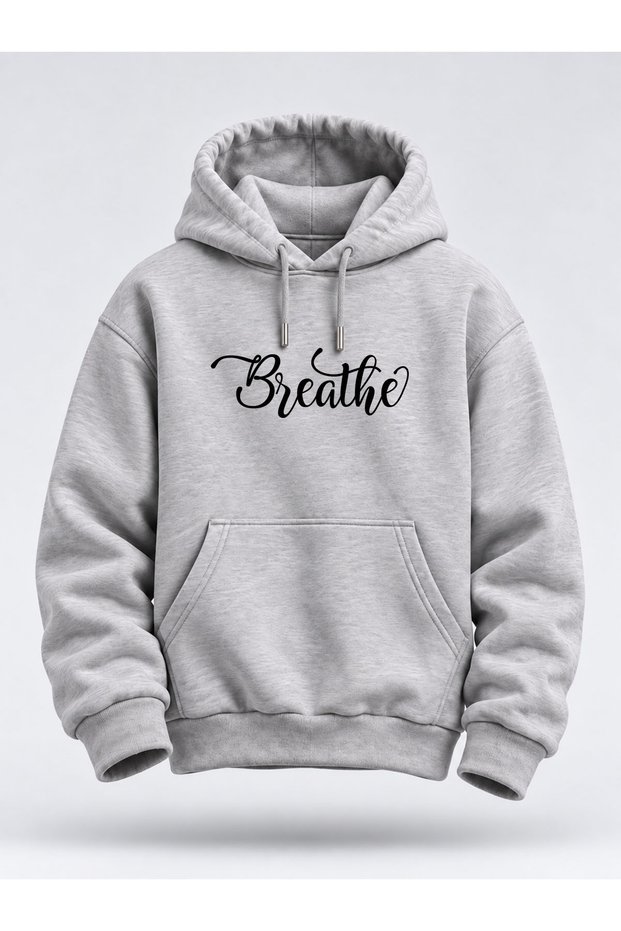 Breathe Text Printed Unisex Hoodie - Typography Printed Hooded Sweatshirt