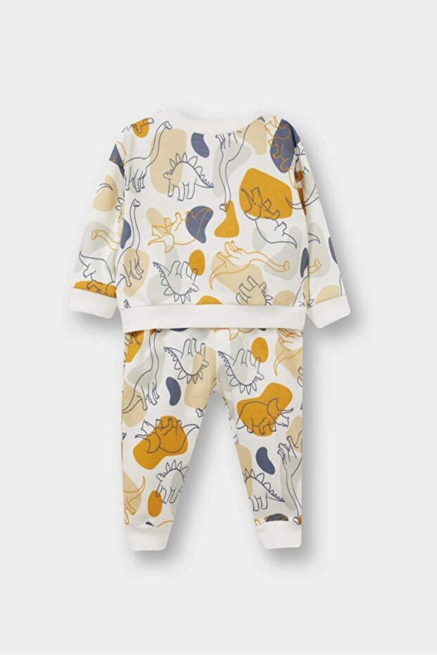 Regular Fit Crew Neck Cotton 2-Piece Set Dinosaur Printed Sweatshirt