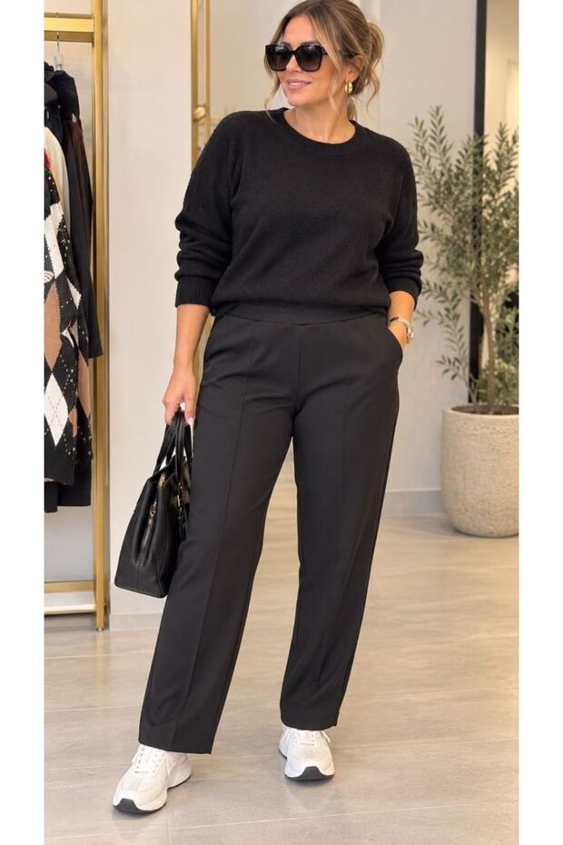 Women's Mother Waist Elastic Interlock Steel Fabric Trousers