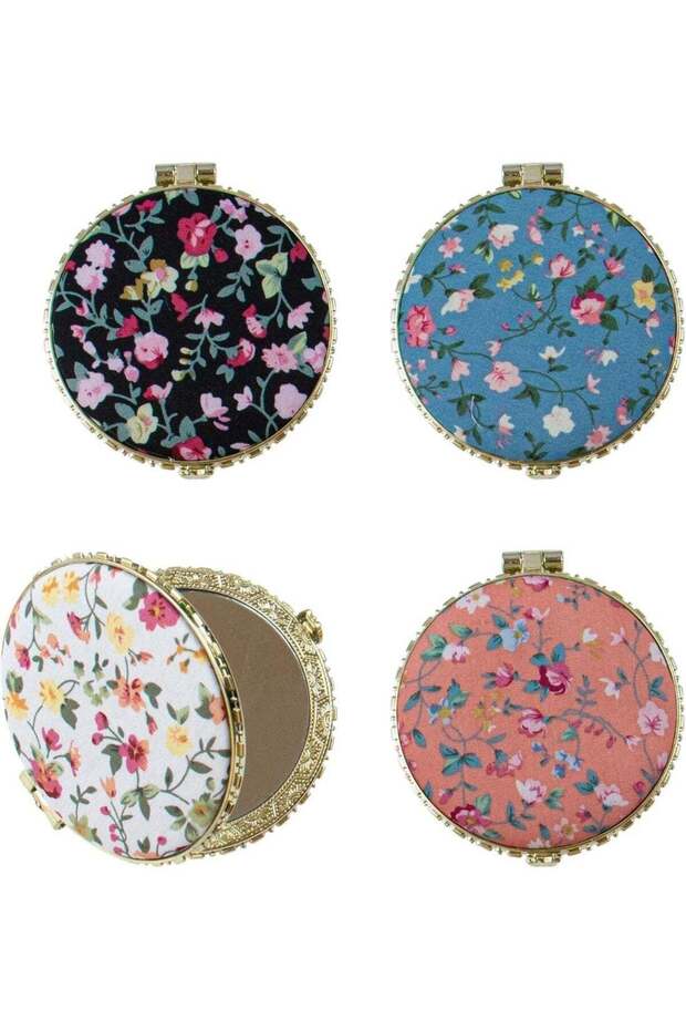 Compact Mirror, 4 Pack Retro Floral Makeup Compact 2-Sided Mirror with Floral Patterns Small Pocket