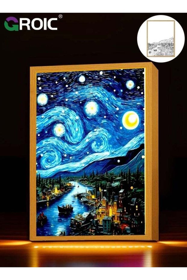 LED Poster Frame Van Gogh Starry Night ,Backlight Frame, Photo Frame, Light Stand with Dimmer 3-col