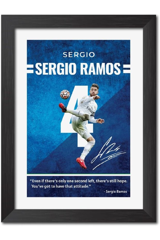 TenorArts Sergio Ramos Poster Real Madrid Laminated Poster Framed Painting with Matt Finish Black F