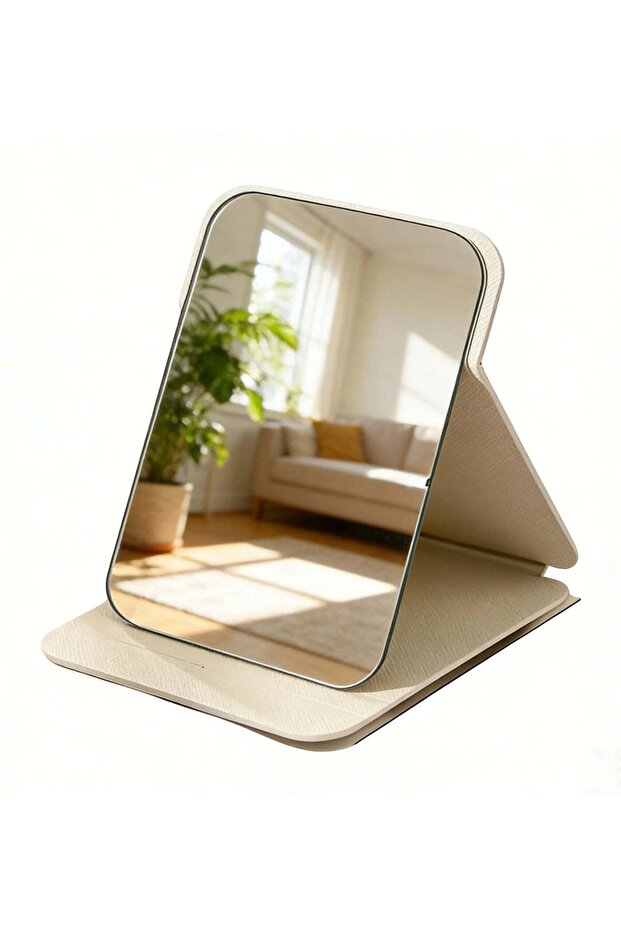 Foldable Travel Makeup Mirror, Adjustable Angle Portable Standing Vanity Mirror, Compact PU Leather