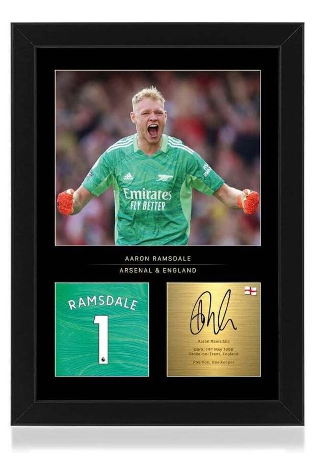 Win FC Aaron Ramsdale A4 Framed Photo Display - Reproduced Digital Signature - Gift For Football Fa