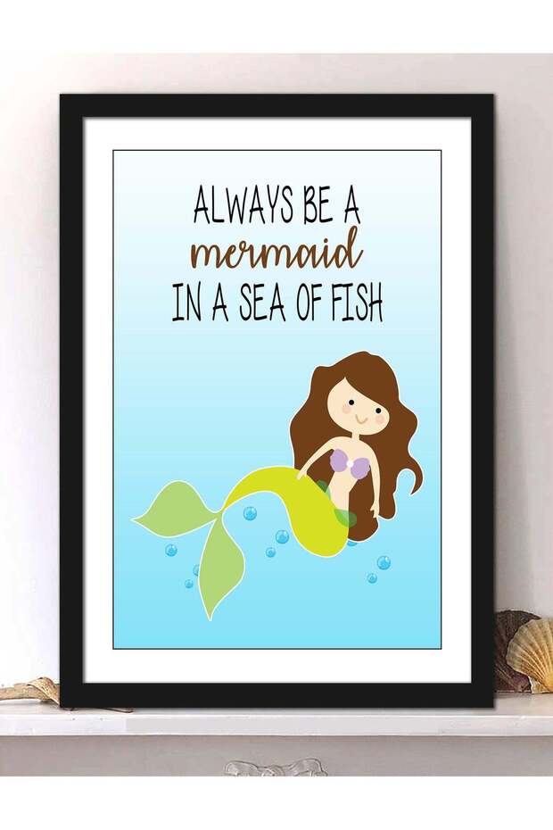 Wall Posters with Always Be a Mermaid Cute Quote and Black Frame - Wall Arts Home Décor Photo Frame