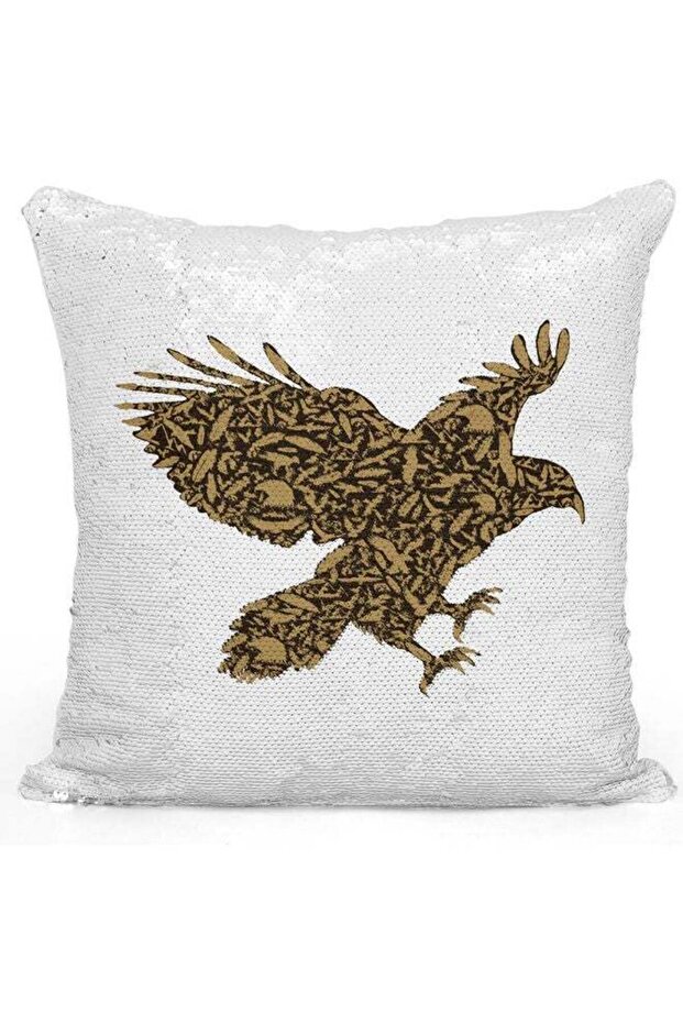 Eagle Sequin Decorative Throw Pillow White/Brown/Silver 40x40cm