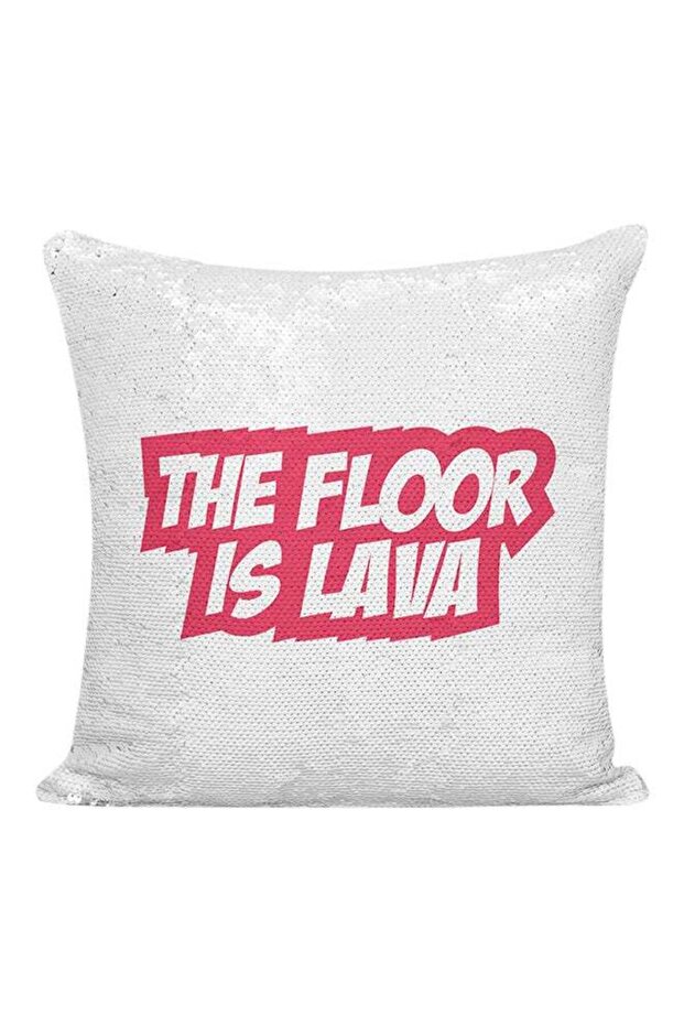 The Floor Is Lava Sequined Pillow Silver/White/Red 16x16inch