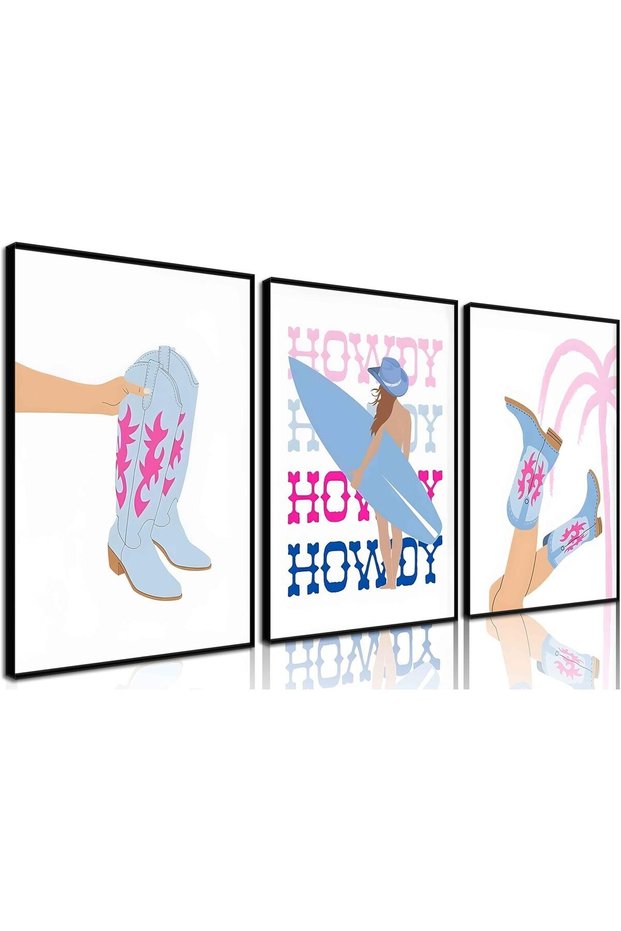 ALAYRA Blue Cowgirl Wall Art Set of 3 (Blue Cowgirl, 12"x16" Poster)