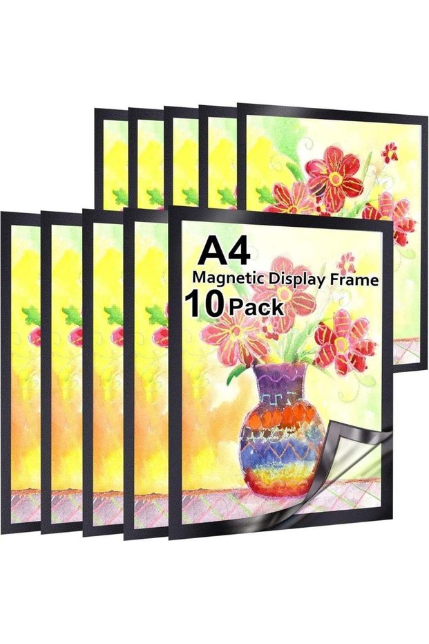 10Pack A4 Self Adhesive Magnetic Display Frame, Magnetic Paper Holder for License, Photos, Document
