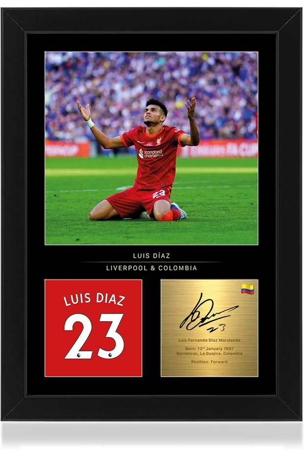 Win FC Luis Diaz Signed A4 Framed Photo Display - Reproduced Digital Signature - Gift For Liverpool