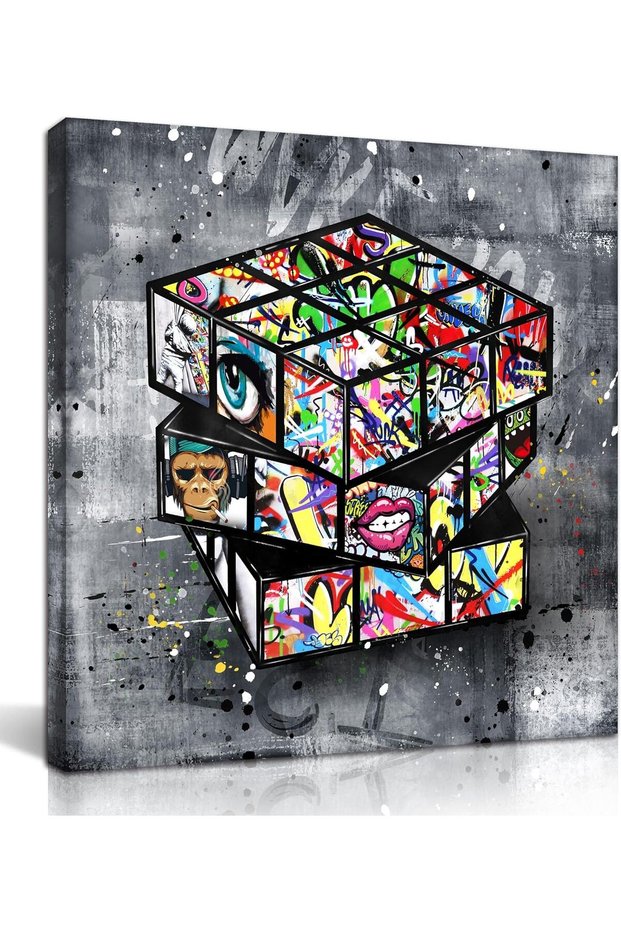 Street Art Graffiti Canvas Wall Art 14x14 inch – Abstract Pop Art Framed Print, Ready to Hang