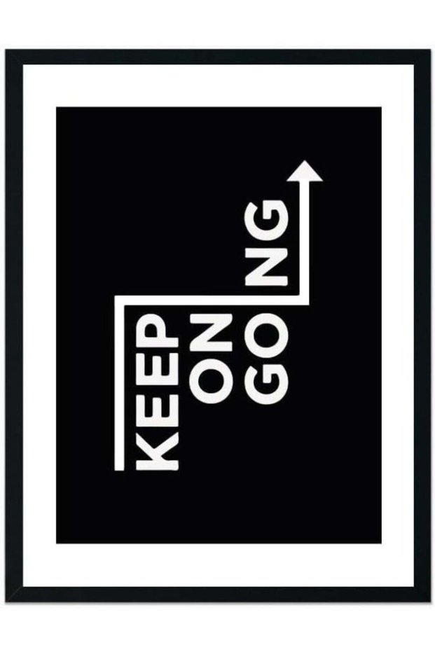 Motivational “Keep On Going” Framed Wall Art Black & White 43x55cm | Inspirational Quote Wall Decor