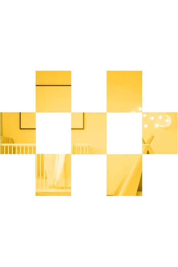 MicButty 7 Pieces Gold Mirror Wall Stickers - Self Adhesive Non-Glass Tiles for Home Decoration