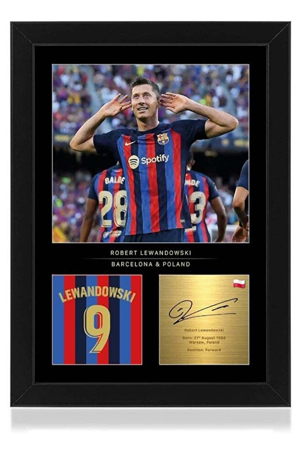 Win FC Robert Lewandowski Signed A4 Framed Photo Display - Reproduced Digital Signature - Gift For