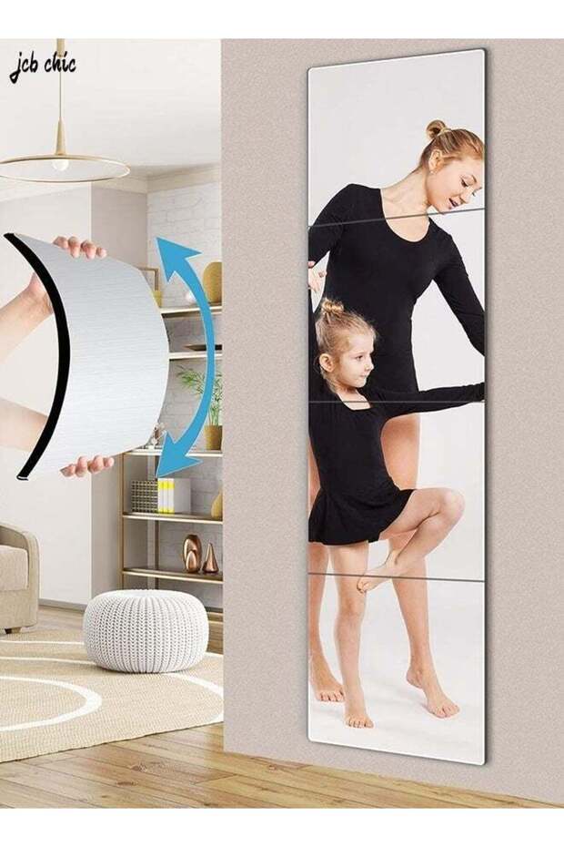 Glass Full Length Wall Mirror Tiles 30×30CM 4PCS, Frameless Full Body Mirror for Home Gym, Bedroom,