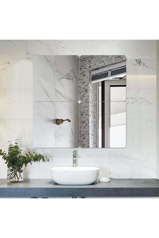 Larber Set of 4 Acrylic Mirror Wall Stickers, 30 x 30 cm, Non-Glass Decorative Mirrors