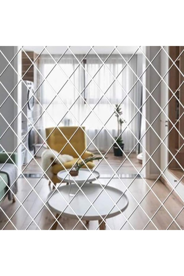 SSyang 7 Pieces Wall Stickers with Mirror Rhombus Self-Adhesive 3D Acrylic Removable DIY Art Tiles