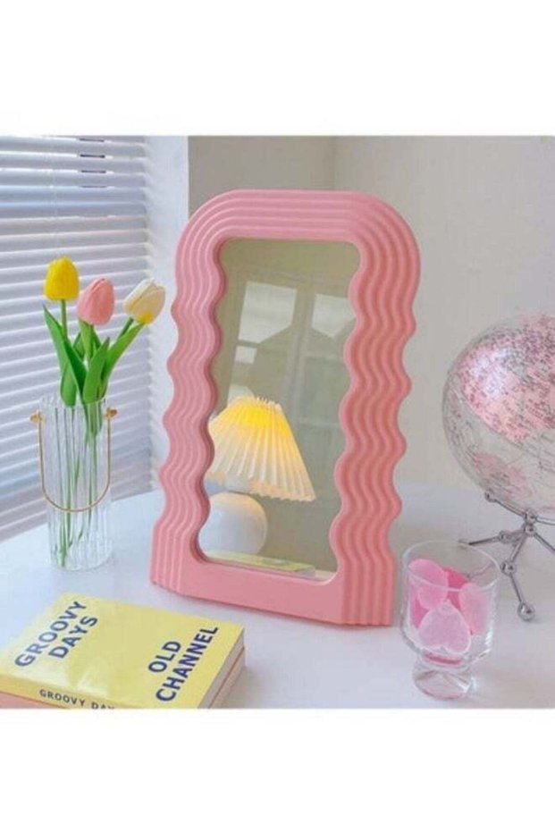 Aesthetic Wave Pattern Irregular Frame Mirror, Decorative Desk Hanging Wall Mirror for Living Room