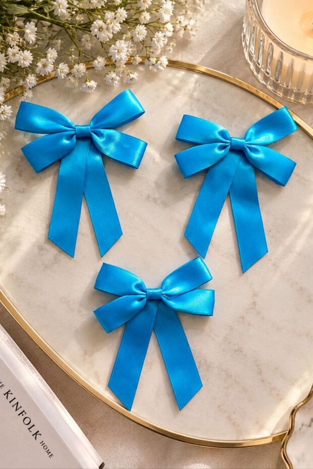Blue Satin Ribbon Hair Clip 3 Pieces Abt001