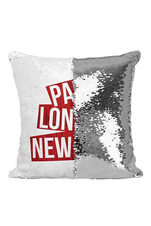 Paris London New York Sequined Throw Pillow Silver/White/Red 16x16inch