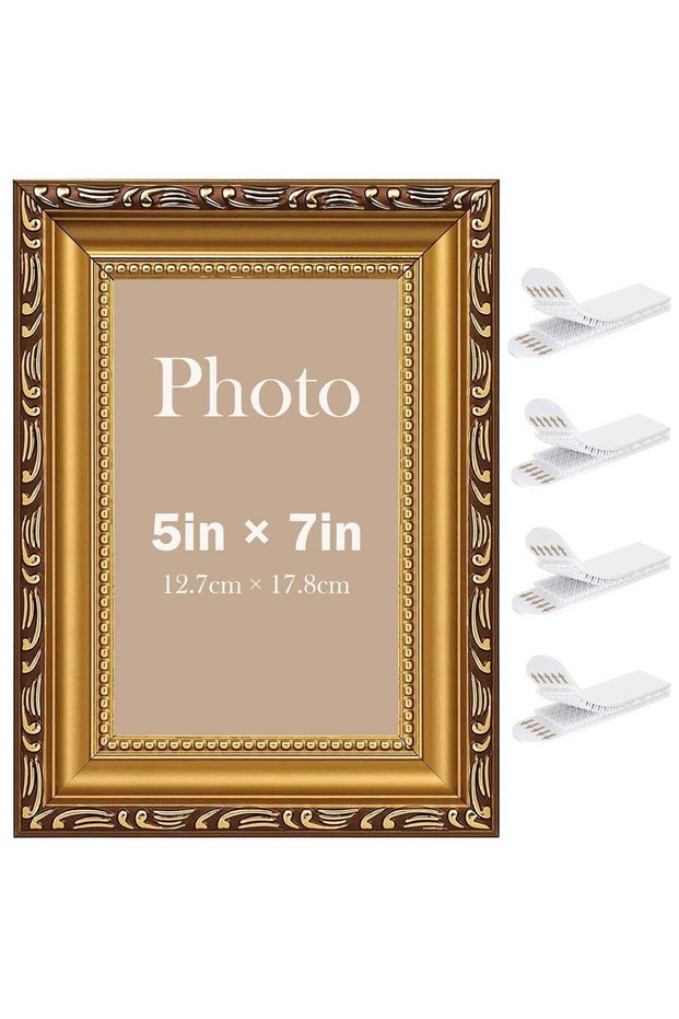 Vintage Picture Frame, 5×7'' Picture Frame Gold, for Desktop Display and Wall Mount Home Decor, Orn