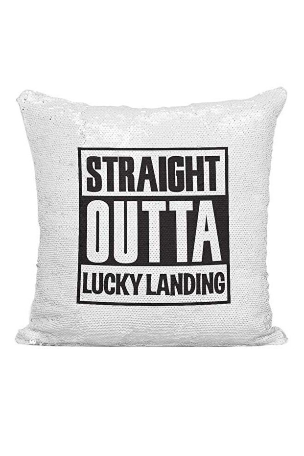 Fortnite Straight Outta Lucky Landing Sequined Cushion White/Black 16x16inch