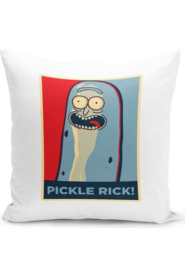 Pickle Rick Poster Themed Throw Pillow White/Blue/Red 16x16inch