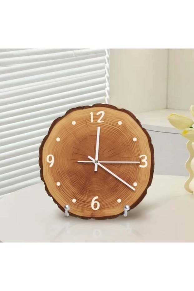 Rustic Silent Wall Clock, Wooden Annual Ring Design, Non-Ticking Battery Operated Analog Clock for